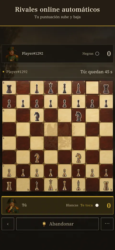 Pantalla de la app: Rivales online automáticos — Tu puntuación sube y baja